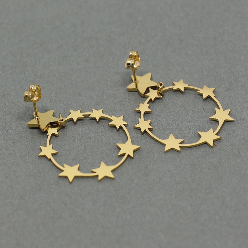 28mm,Gold Color fashion Stainless Steel earrings Gold Star Geometric Circle Hoop Earrings For Women party Jewelry