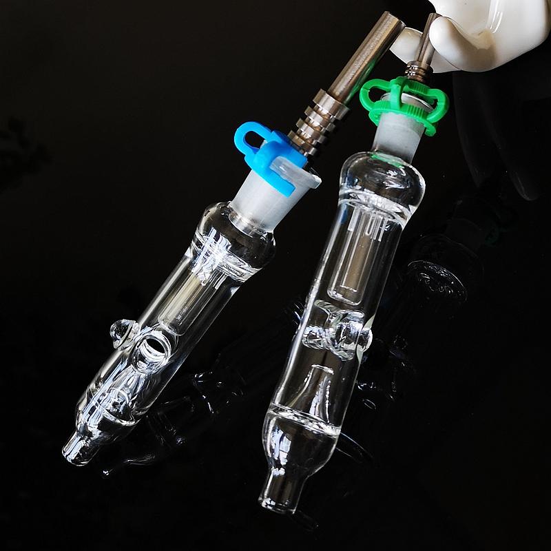 

Hot Sale Nector Collector Set Mini Glass Water Pipe With 10mm 14mm Titanium Nail Dab Straw Oil Rigs Nector Collectors Small Bong NC12