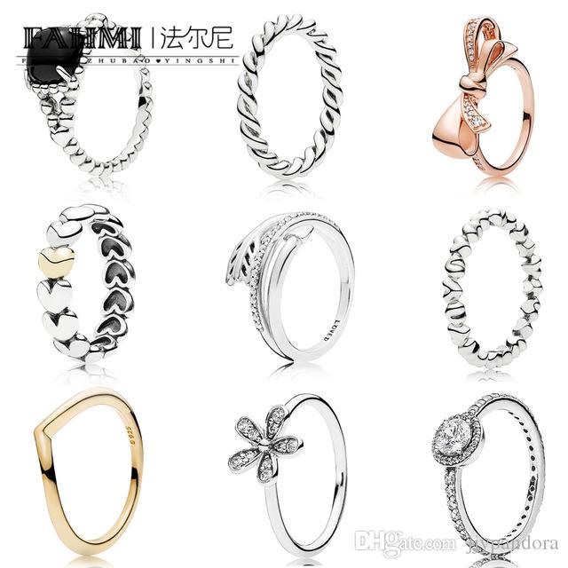 

FAHMI 100% 925 Sterling Silver Elegance Dazzling Daisy Ring Rose Bow TWISTED ROPE RING CHAIN OF HEARTS Sparkling Arrow Ring