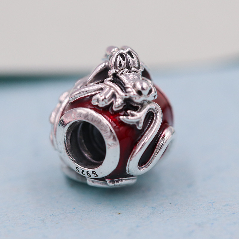 

2020 100% S925 Sterling Silver Mulan Mushu Charm Bead Fit European Pandora Jewelry Bracelet Necklace & Pendants, Black