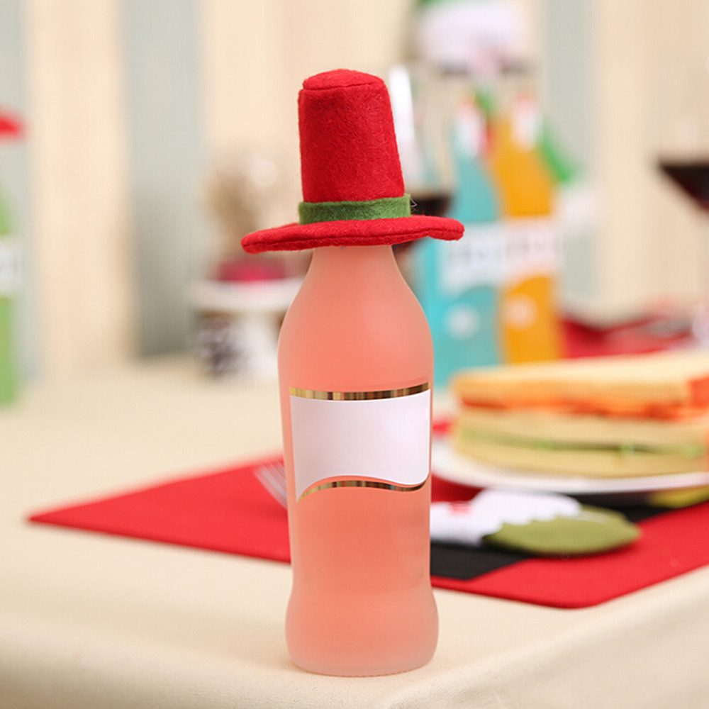

6pcs/lot Christmas Red Wine Bottle Cloth Cap Cover Ornaments Gift Xmas Festival Glass Hat Decoration Event Party Table Decors