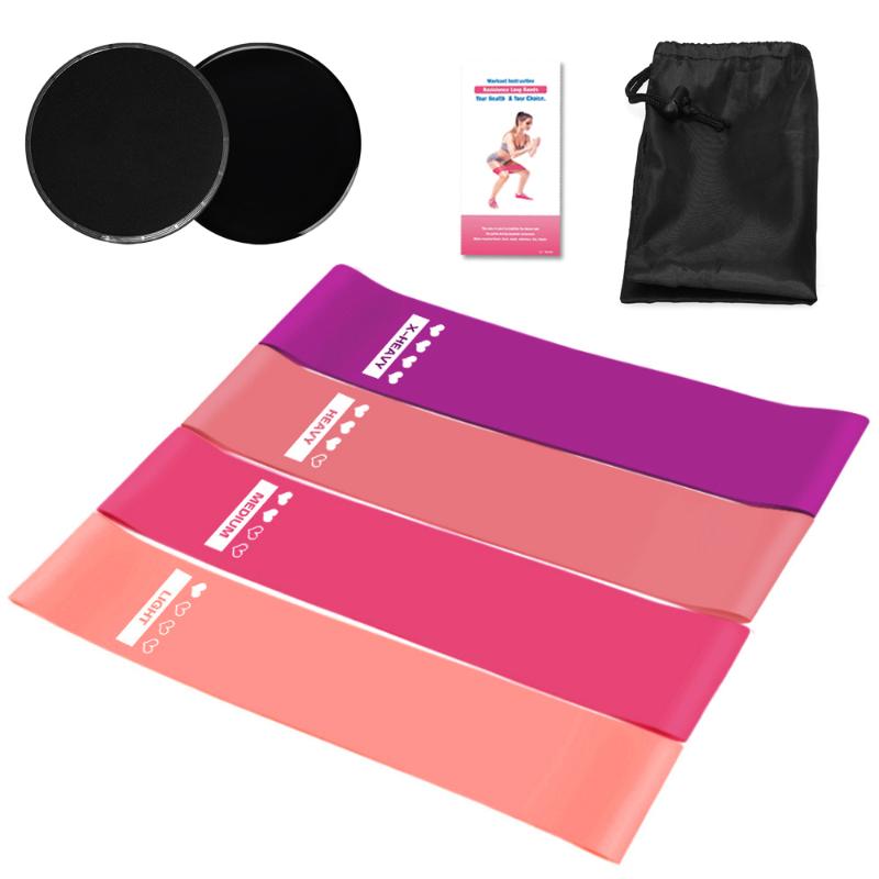

4PCS Resistance Loop Bands Set with 2PCS Dual Sided Core Sliders For Home Gym Training Loops Yoga Pilate Workout Fitness Bands