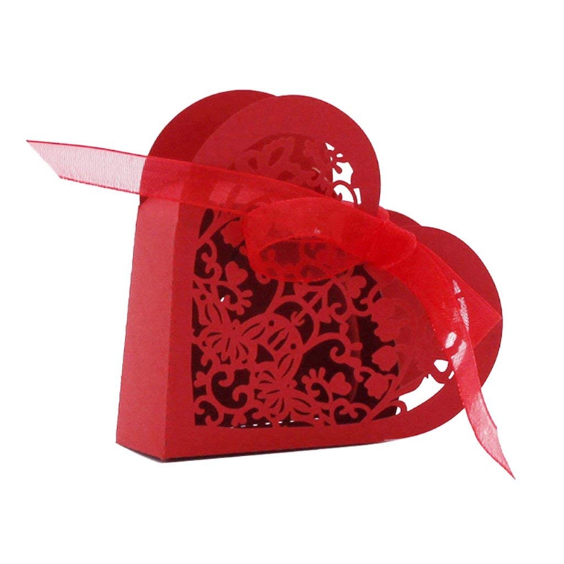 

New-Lot of 20 Candy Box Heart Candy Paper Box Gift for Wedding Party - Red