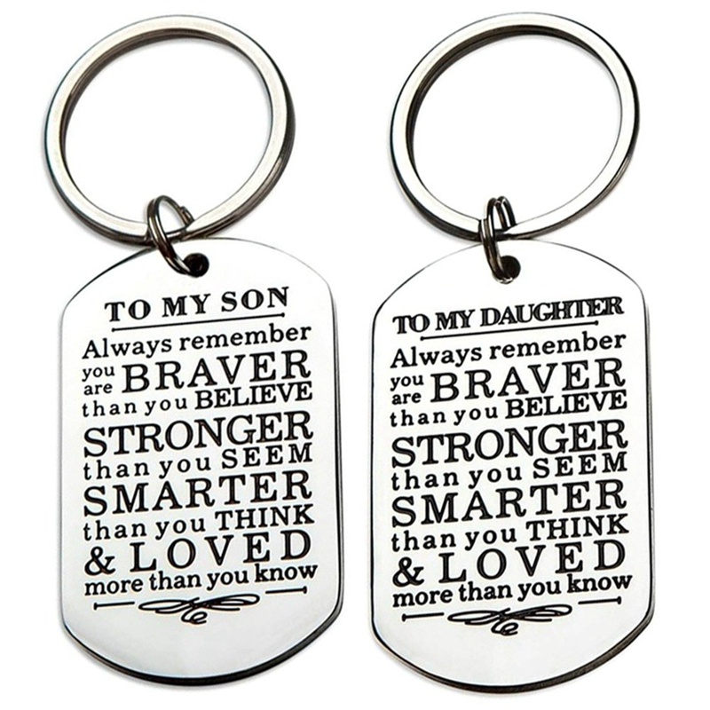 

Parents Keychain Engraved TO MY SON Stainless Steel Slivery Family Father And Mother Love Pendant Teaching Jewelry New Year Gift