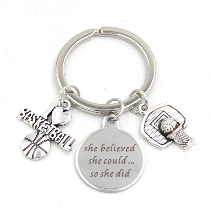 New Arrival Stainless Steel Key Chain Key Ring Sport I Love Basketball Keychain Keyring Basketball Lovers Gifts for Men Women Jewelry