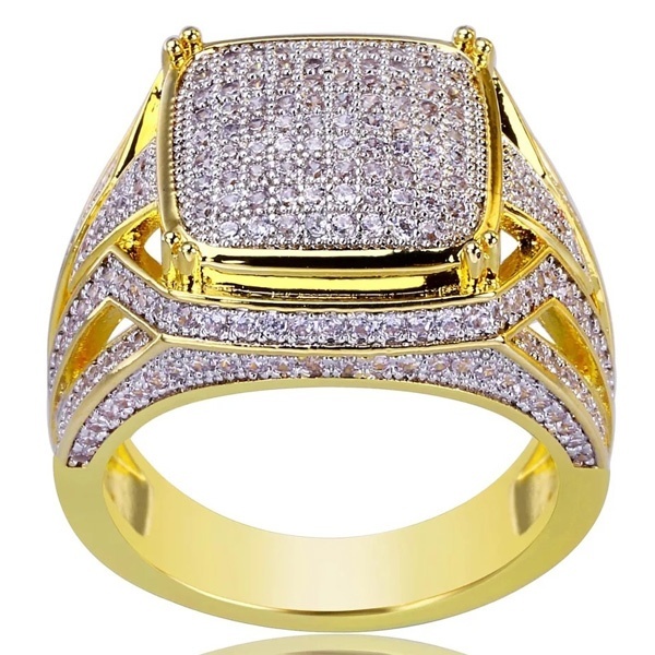 

Luxury Plated 18k Yellow Gold Square Ring Filled Natural Gemstone White Sapphire Diamond Ring Wedding Proposal Bride Men Ring
