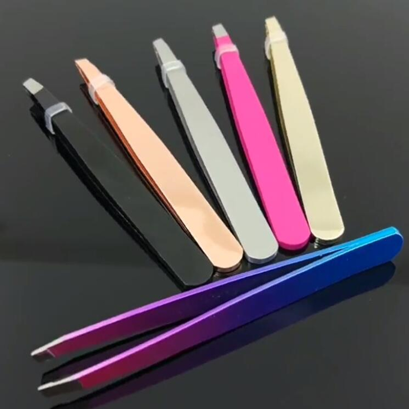 

High quality Steel Slanted Tip Eyebrow Tweezers Face Hair Removal Clip Brow Trimmer Makeup Tool Accept customized logo