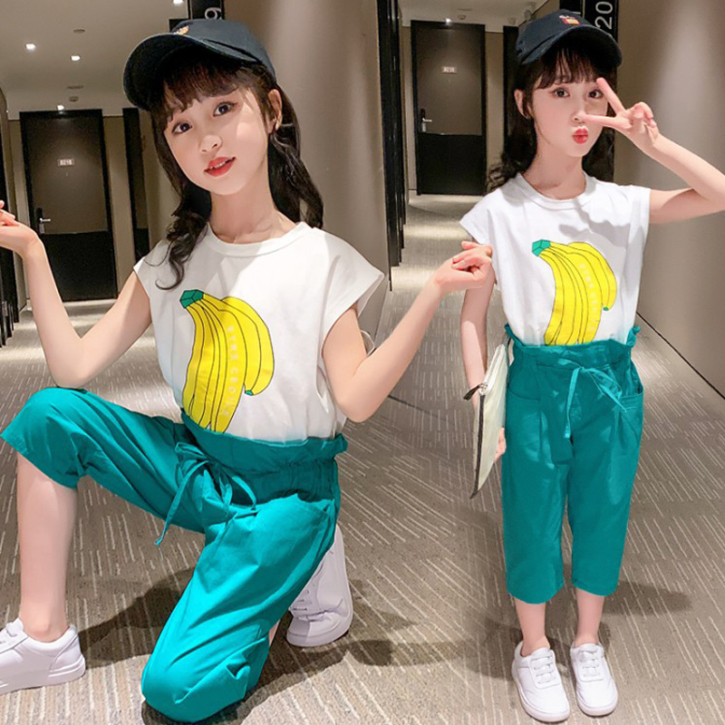 

Baby Girls Clothes Set 2020 Summer Sleeveless Print banana T-shirt and Shorts for Girl Kids Clothes Children Clothing, Yellow