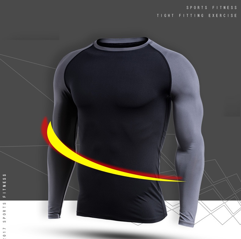 

Men Comp Shirs Tight T-shirt Long Sleeves Therm Under Top Fitnes Base Layer Weight Lifting Wear free shipping, Colour 3