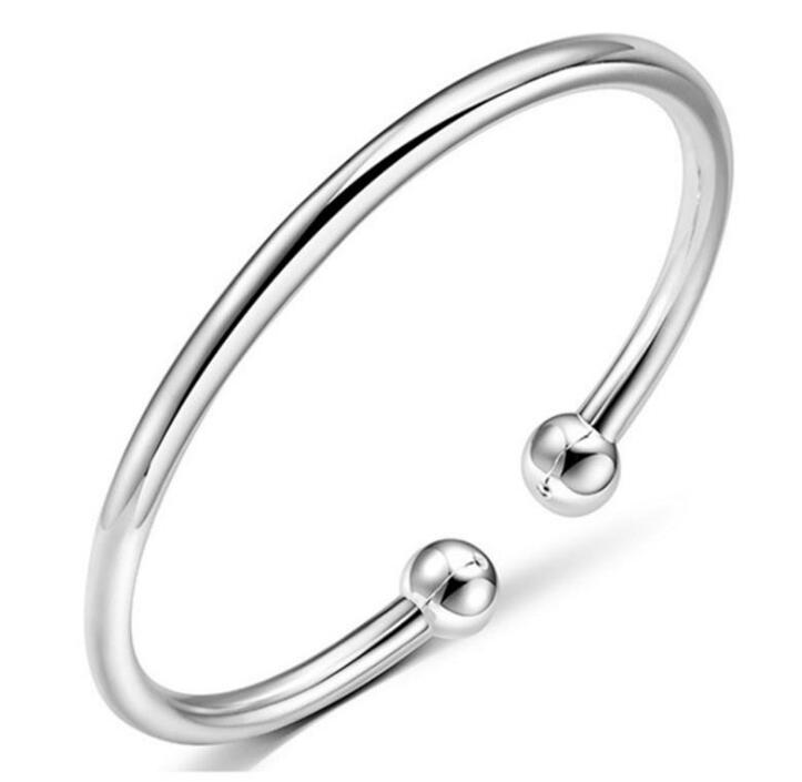 925 Sterling Silver Plated Bangle Bracelets Fill Open Women Cuff Bangle European Beads Charm Bracelet Jewelry for Women Gift-image-521337386