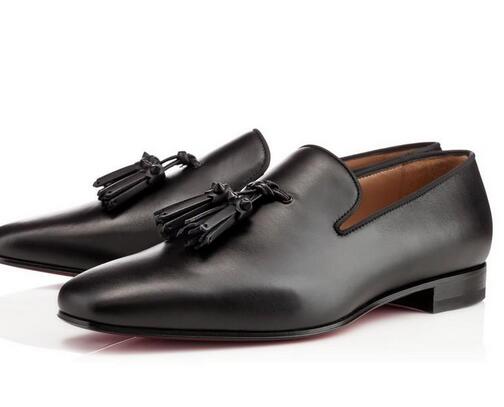 

Luxuious Red Bottom Oxford Shoes For Women,Men Square Toe Footwear DandelionTassel Flat Slip On Loafers With Dress Wedding Shoes EU35-46, Black