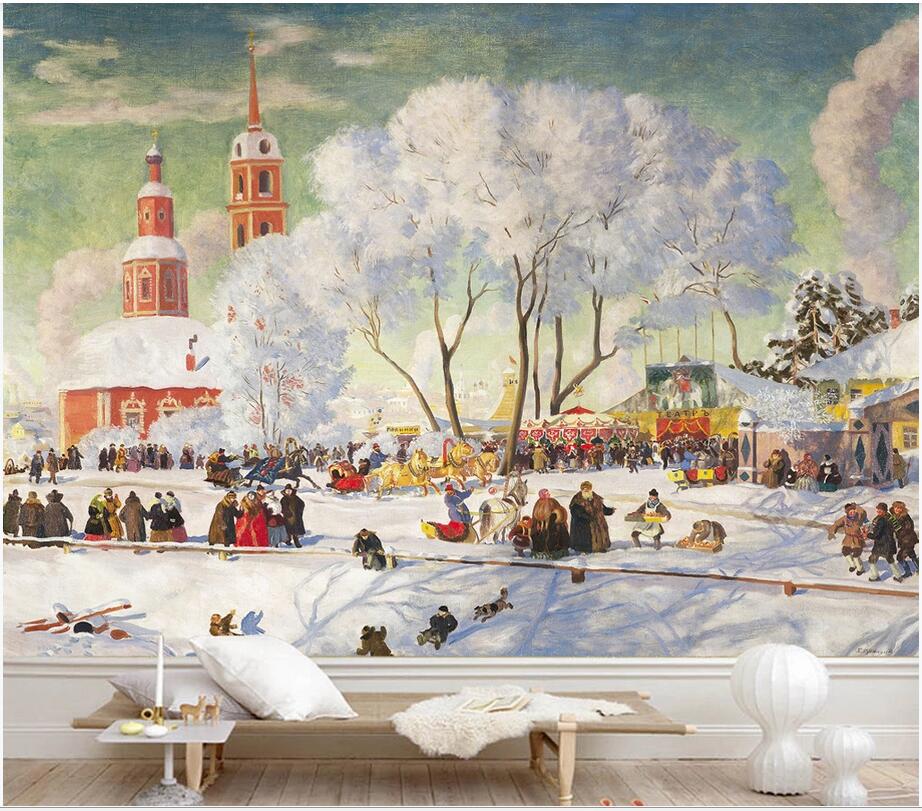 

Custom wall stickes photo Beautiful castle winter snow scene play TV background wall decoration homedecor murals wallpaper for walls 3 d, Non-woven wallpaper