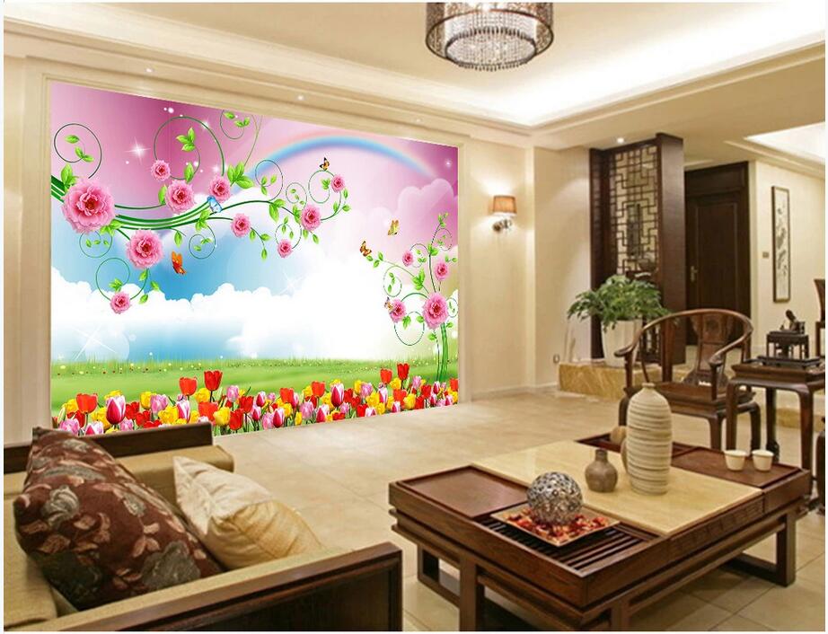 

Wall stickers custom photo mural Fantasy background line peony flower tulip TV background home decor wall art 3d stickers, Non-woven wallpaper