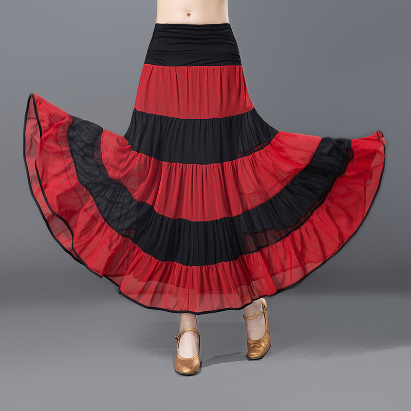 

Adult Ballroom Dancing Dress Stripe Fringe Standard Waltz Tango Performance Competition Dance Wear For Women Practice Skirt, As pic