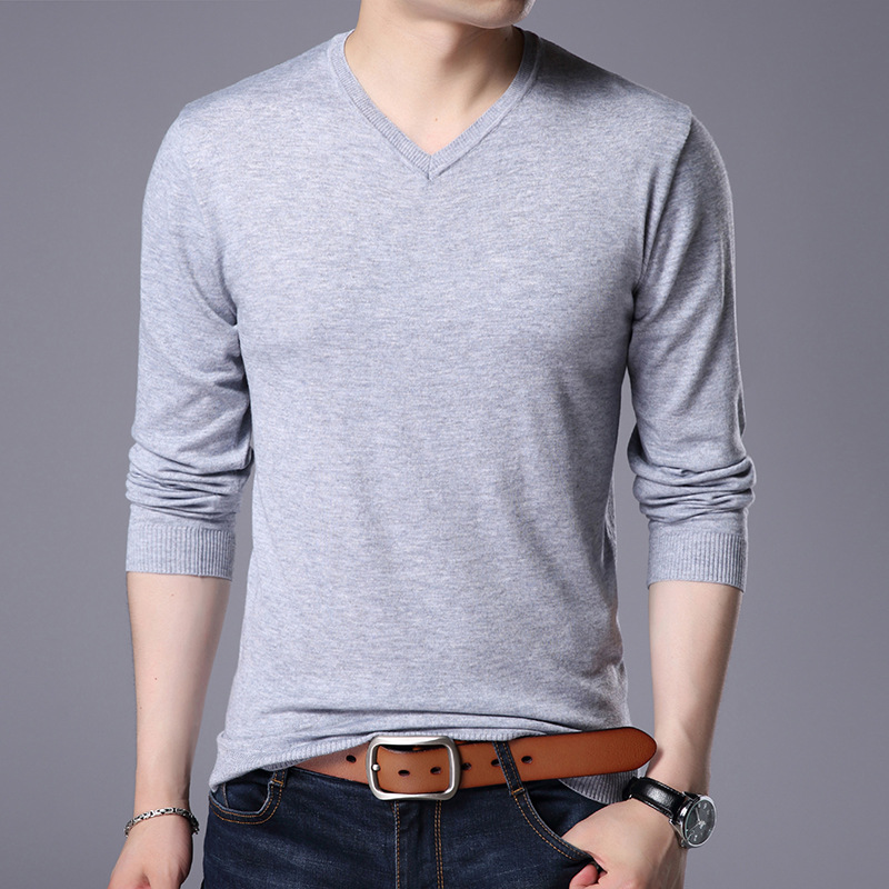 

male 2020 Autumn winter thin sweater men' V-neck Solid color bottoming shirt man long-sleeved knitwear sweaters 192, Red