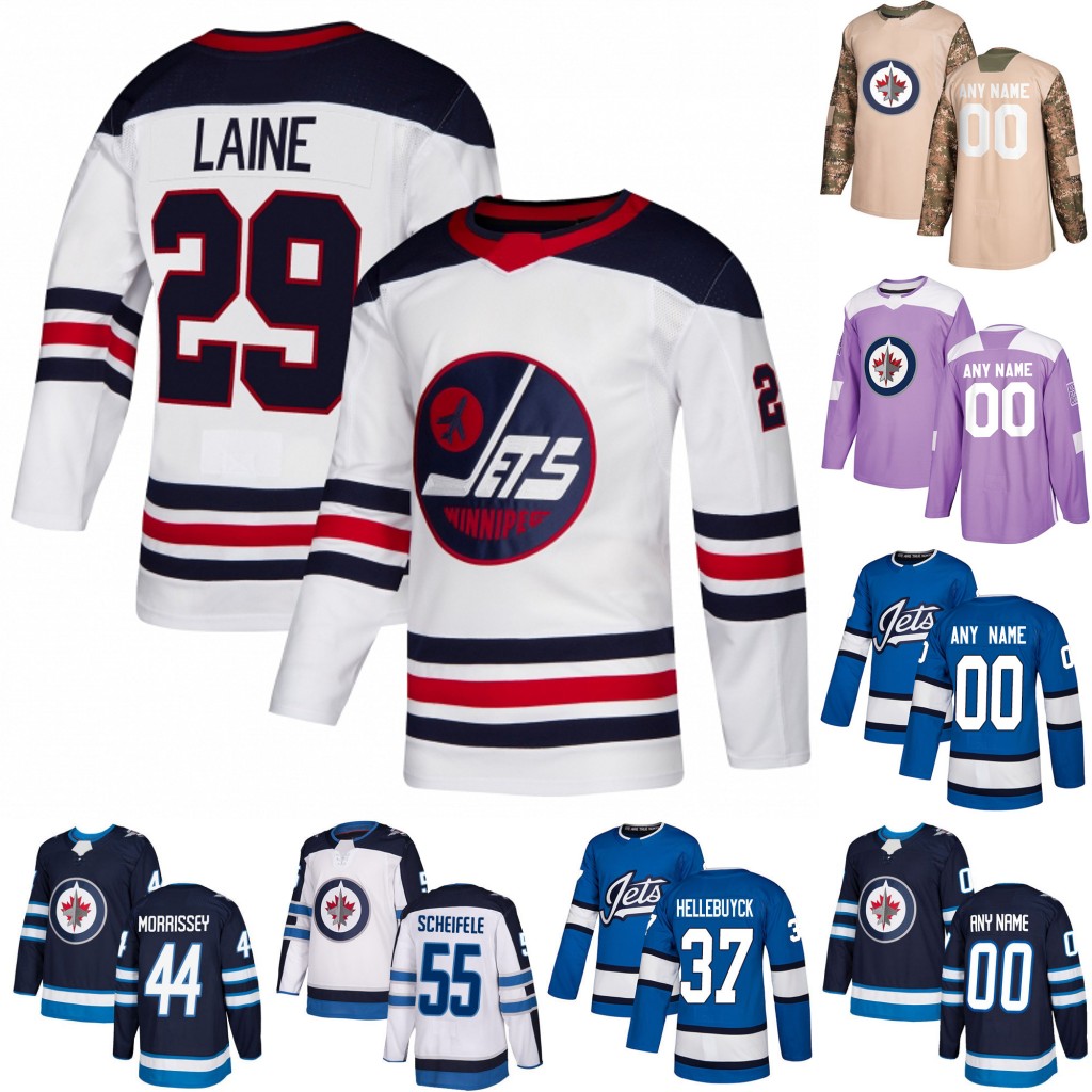 

Winnipeg Jets Patrik Laine Blake Wheeler Laurent Brossoit Mark Scheifele Kyle Connor Nikolaj Ehlers Josh Morrissey Bryan Little Jersey, Blue youth: size s-xl