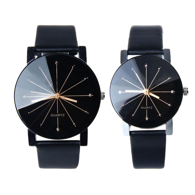 

1 Pair Couple Lover Watches Quartz Dial Clock PU Leather WristWatch Relojes Watch Women Men Fashion Luxury Relogio Feminino Saat, Men-black