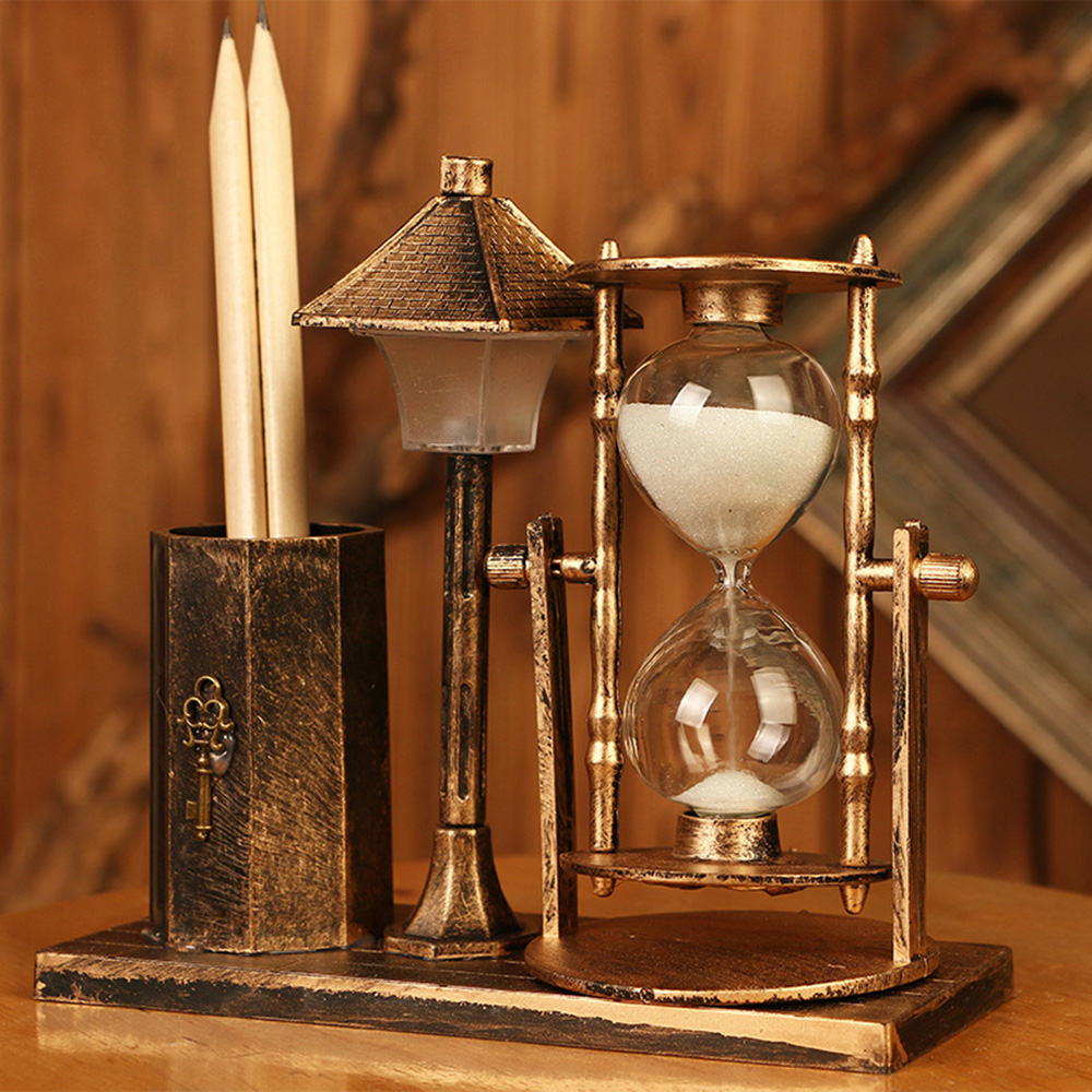 

Creative Pen Holder European Retro Hourglass Timer Student Kids Gift Study Decoration Resin Light Crafts