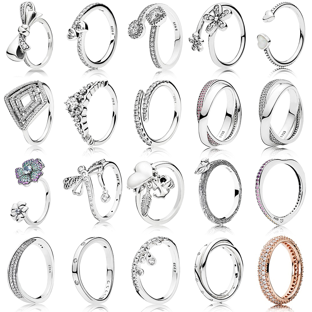 

NEW 20 Styles pandora Bowknot Wedding Rings For Women European Original Brand Engagement 925 Silver Ring Fashion Jewelry Gift