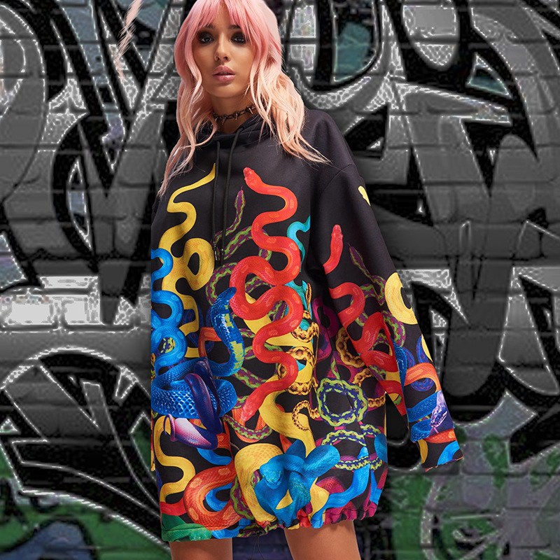 

Stylish Camouflage Graffiti Sweatshirt Pullovers Hip Hop Hooded Long Streetwear Loose Hoodie For Lady Girl Women