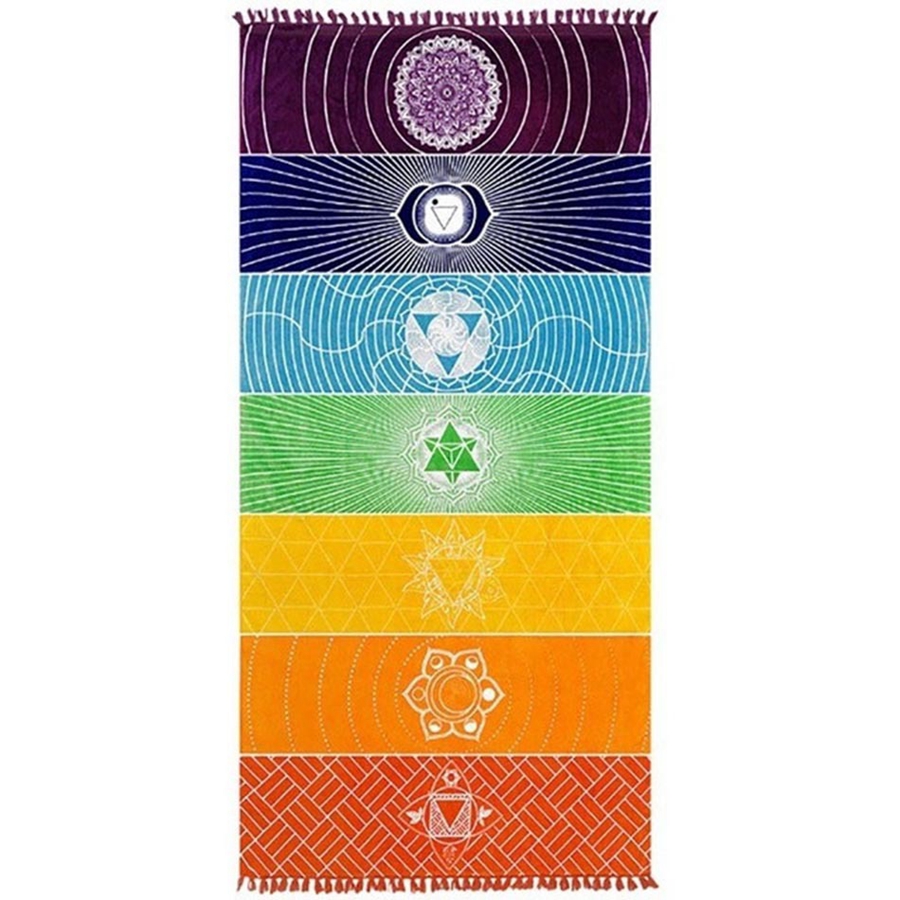 

Rainbow Yoga Mat 75*150CM Stripes 7 Chakra Sarongs Home Tapestry Summer Wall Hanging Blanket Travel Shawl Beach Towel TTA1148-14