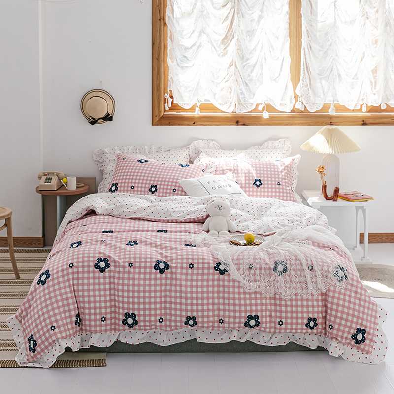 

2020 New 100% Cotton Printing Ruffles Bedding Set Soft Duvet Cover Sets Bed Sheet Pillowcases Single Queen King Size 3/4Pcs, Wzh15