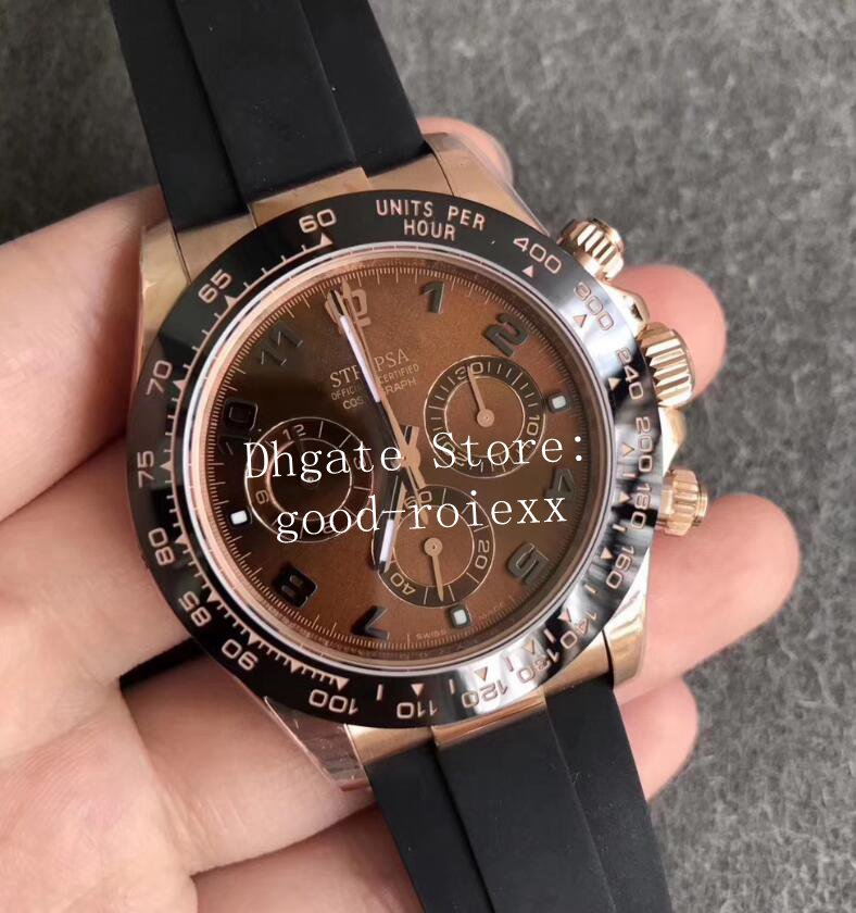 

Men's Rose gold Watch Chronograph 904L Steel Watches Automatic Cal.4130 Cosmograph Men 116518 Rubber Strap 116515 Eta N Factory Wristwatches, White