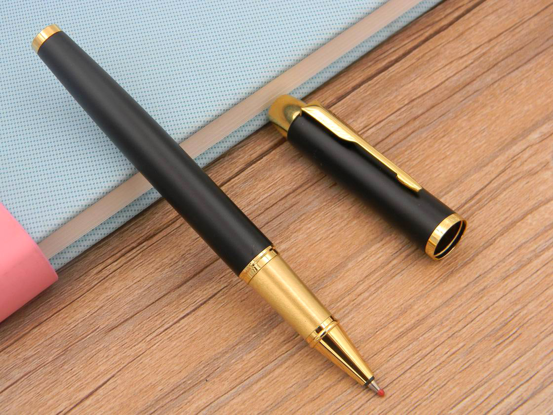 

2pc Business Parker IM Series Matte Black With Golden Trim Roller ball Pen