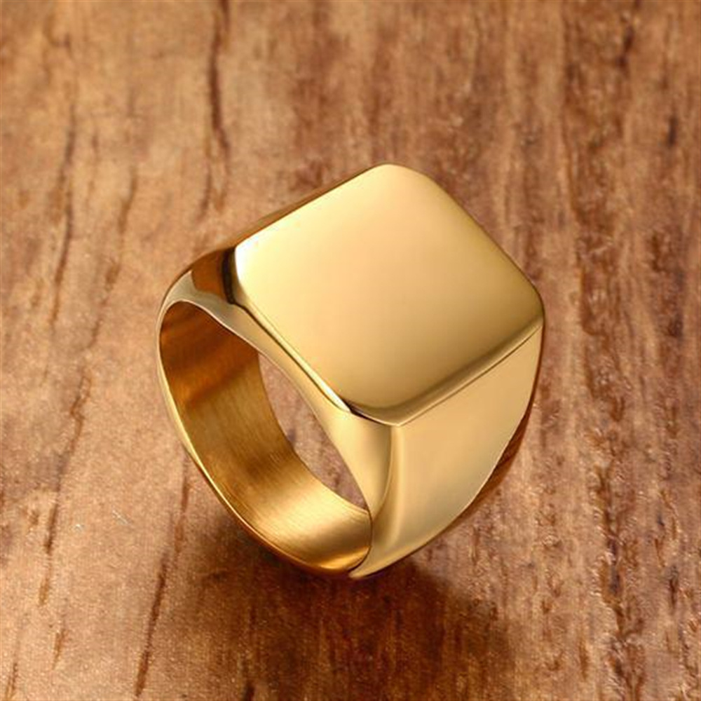 

New Simple Style Square Big Width Signet Mens Ring Titanium Steel Finger Multi colors Men Jewelry Fast Free Shipping