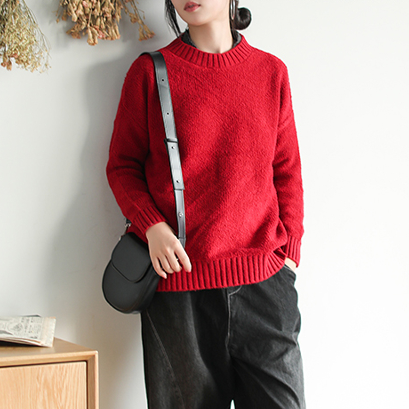 

Johnature Autumn Winter All-match Solid Color O-neck Pullover Sweater 2020 New Simple Comfortable 5 Color Women Thick Sweater, Beige