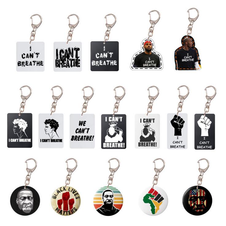 

I Can't Breathe Keychain Fashion Key Ring Black Lives Matter Letter Printed Acrylic Pendant Key Ring Metal Key Chain Party Favor