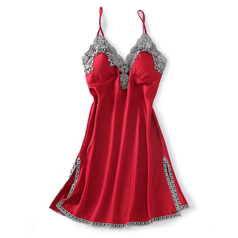 

Ladies Sexy Silk Satin Night Dress Lace Lingerie Sleeveless Nighties Summer Night Gown Fashion Sleepwear For Women, Black