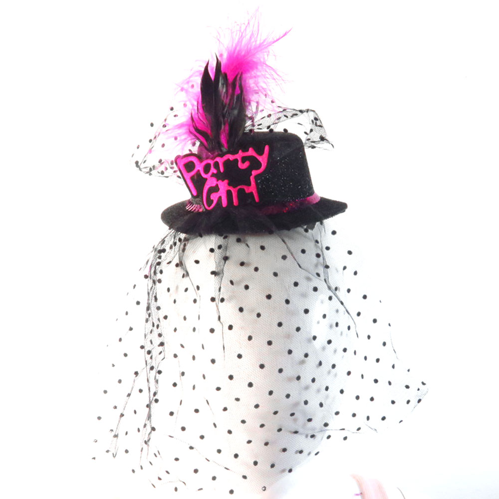 

2020 new Black Mini top party hat on hair clips sexy dot veil wedding event bride to be feather facinator decoration hen party