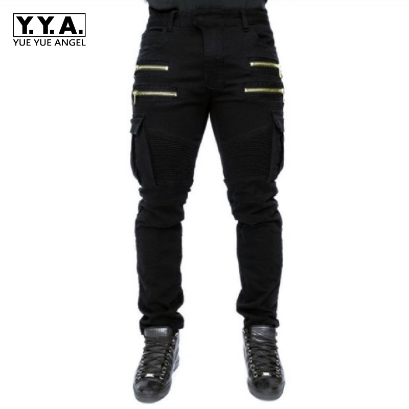 

2020 New Dry Mens Pants Pocket Full Length Men Hip Hop Joggers Pants Plus Size Trousers Male Zipper Fold Stretch Jeans Cotton, Black