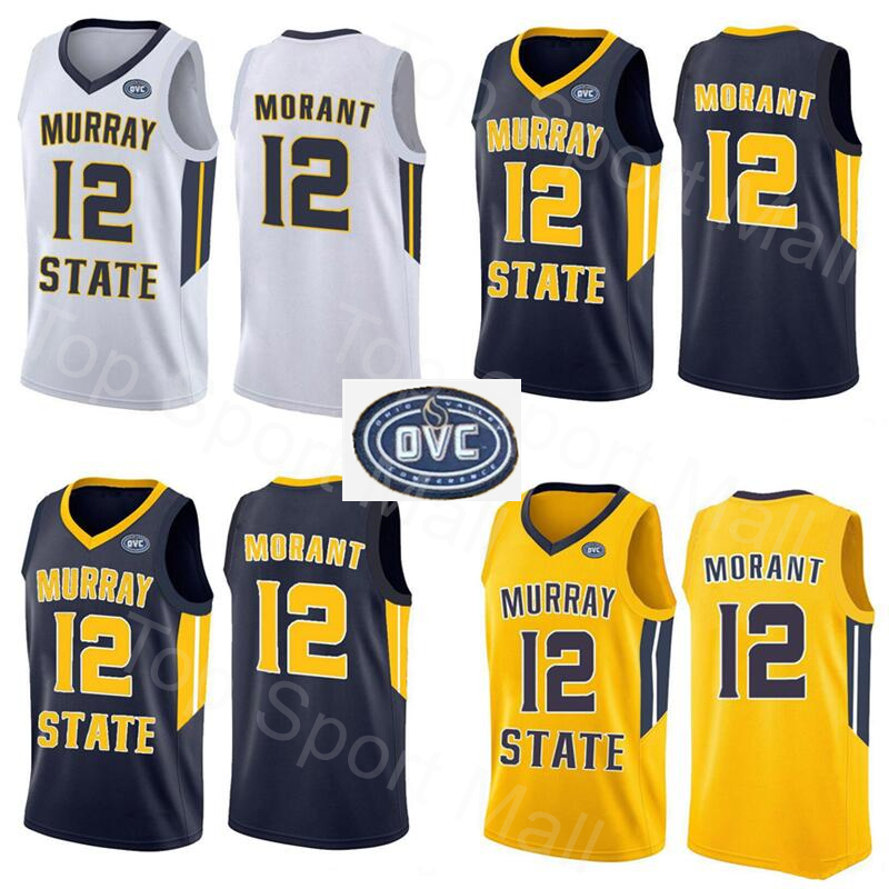 

NCAA Murray State Racers 12 Ja Morant Jersey Temetrius Jamel College Basketball Wears University Shirt Yellow Blue White OVC Ohio Valley