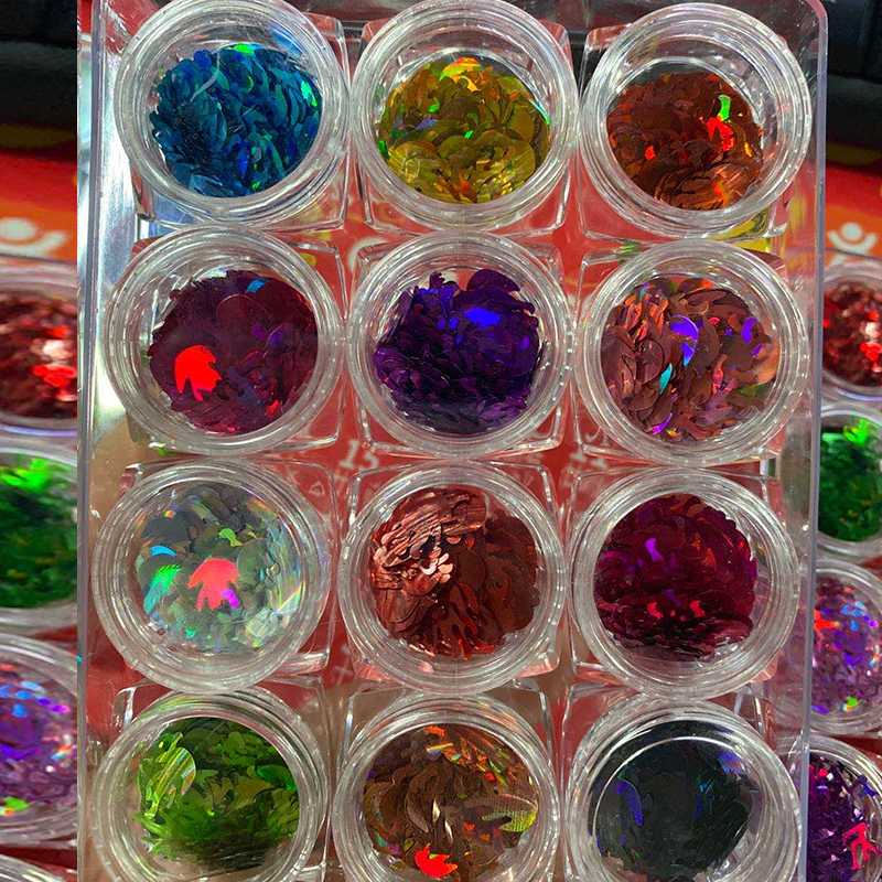 

12Colors/Set Acrylic Mermaid Nail Art Glitter 3D Laser Sequins Decals Set For Fake Nails Tips Decoration Beauty Manicure Glitter