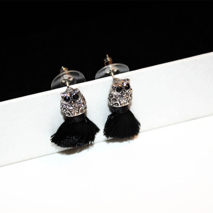 

Wholesale-ashion luxury designer glittering cute lovely diamond owl animal tassel stud earrings for woman girls