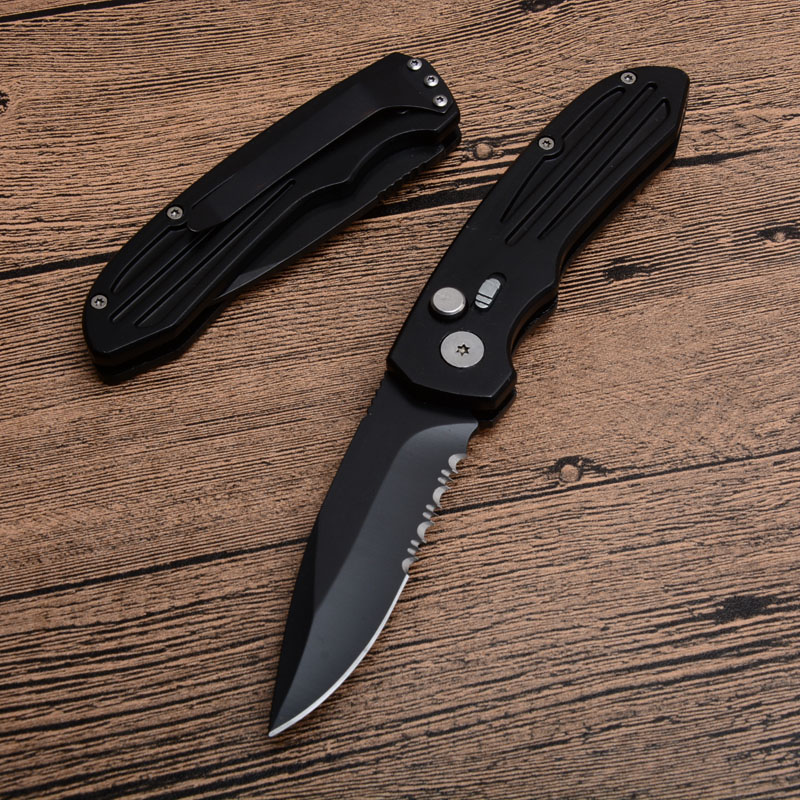 

Promotion Auto Survival Tactical Folding Knife 440C Black Half Serration Blade Aluminum Handle With Retial Box Package