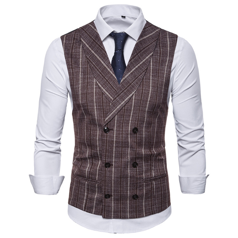 

2020 Men's Business Sleeveless Suit Vest Lapel Fashion Double-breasted Striped Plus Size Grey Casual Slim Fit Vests For Men 3XL, Black