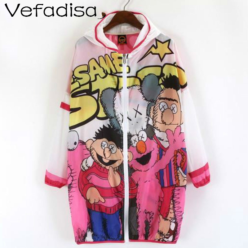 

Vefadisa Women Summer Thin Coat 2020 Newest Women Cartoon Sun Protection Coat Female Hooded Straight ZQY036B, White