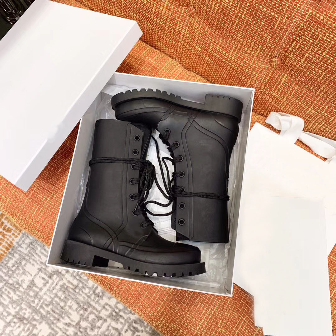 

Designer-oot fashion women's Martin desert leather boots PVC outdoor waterproof rubber boots snow army boots 35-40, Black