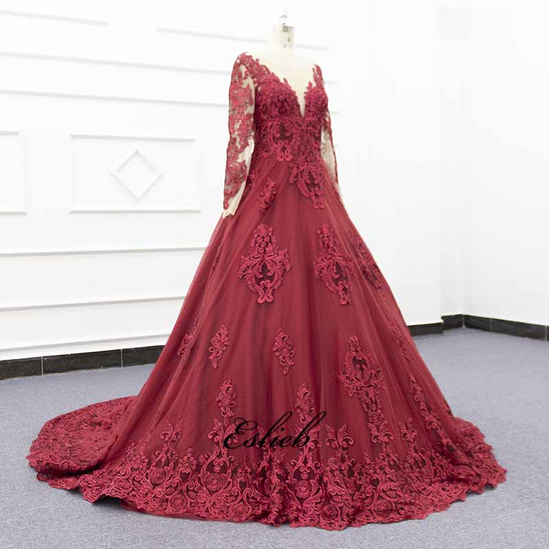 deep red wedding dress