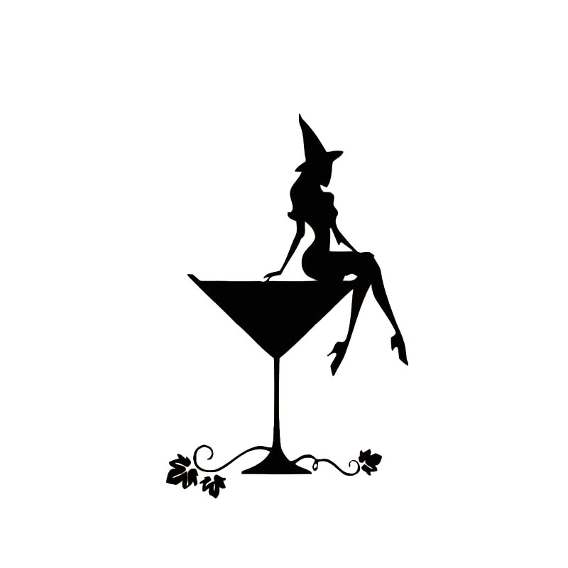 9*14.1CM Wine Cup And Sexy Witch Car Sticker Popular Style Cute Design Vinyl Fashion Decal-image-540346400