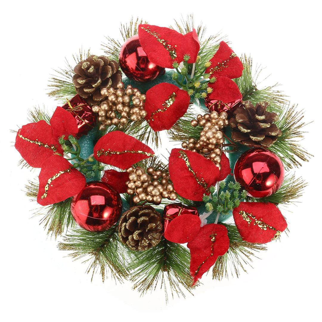 

30cm Christmas Wreath Front Door Hang Garland with Pine Needles Pine Cone Pearls for Christmas Wreath Party Decoration Red A30, Milky white