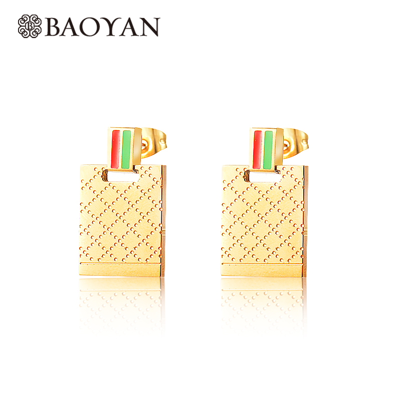 

Baoyan Stainless Steel Earrings Fashion Jewelry Women Minimalist Punk Small Square Rectangle Silver Gold Stud Earrings For Women