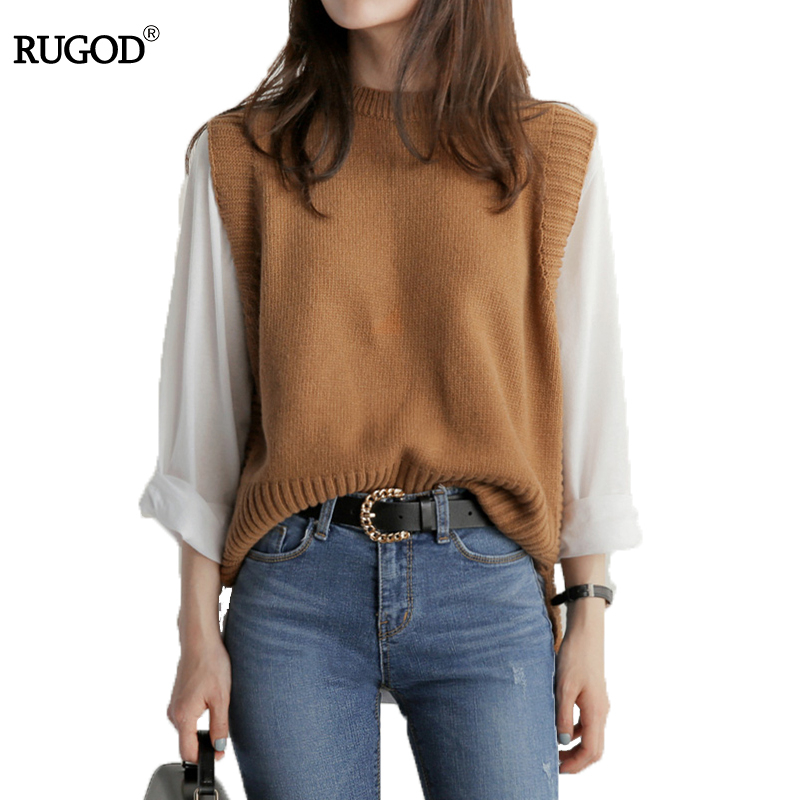 

RUGOD 2019 New Spring Women Vest Fashion Solid O-neck Winter Coat Women Plus Size Knitted Winter Pullover Chaleco Mujer, Gray