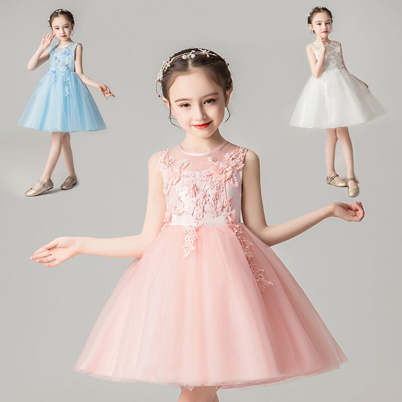 Jolies robes de soirée pour enfants en tulle rose bleu ivoire courtes robes de concours pour filles robes de filles à fleurs vacances / jupe d'an