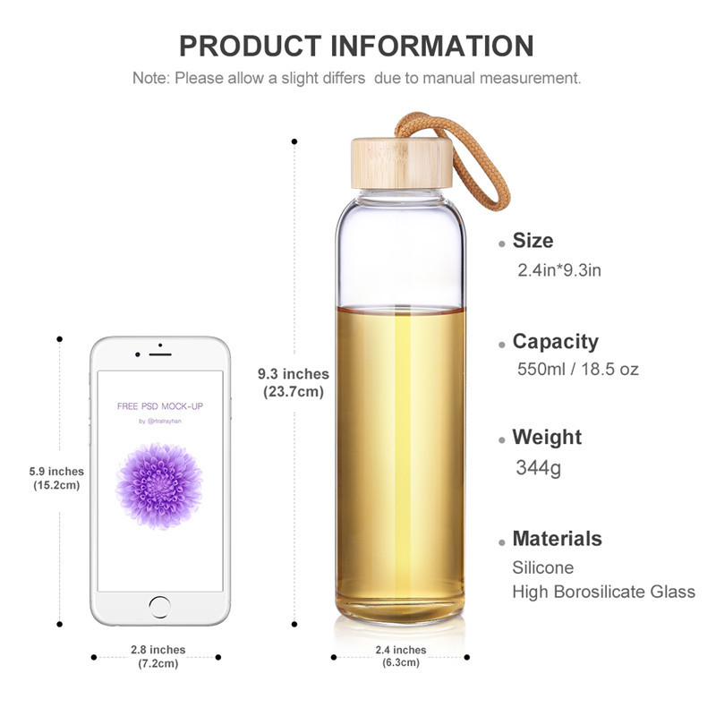 600//1000ML Portable Sport Camping Cycling Travel Glass Juice Straw Water Bottle