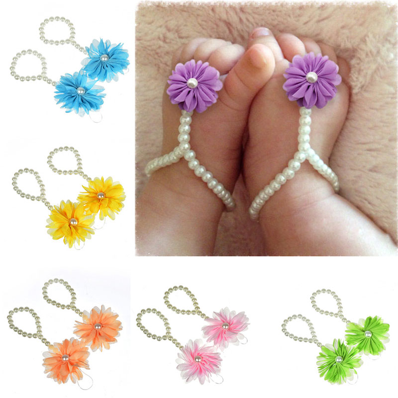 

Pearls infant toddler barefoot baby jewelry stunning for christening's and flower girls Baby accessories shoes Free Shipping, Mixed color