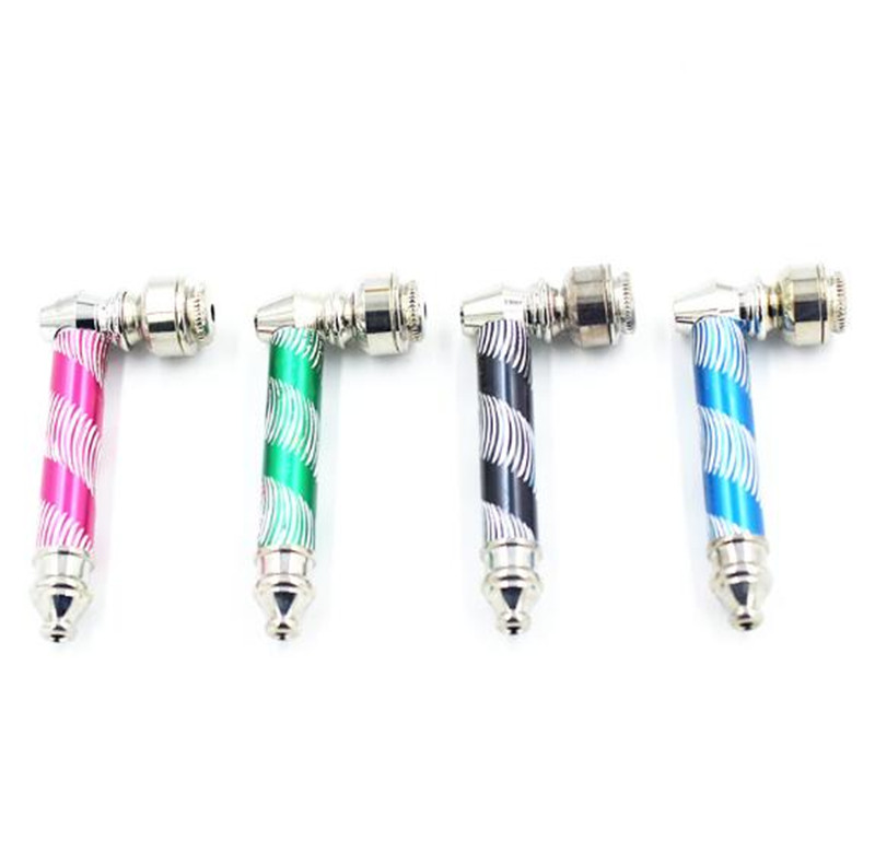 

New arrive Mini Metal Carved lines tobacco pipe 6 colors smoking pipes metal hand pipe for tobacco herb burner tube